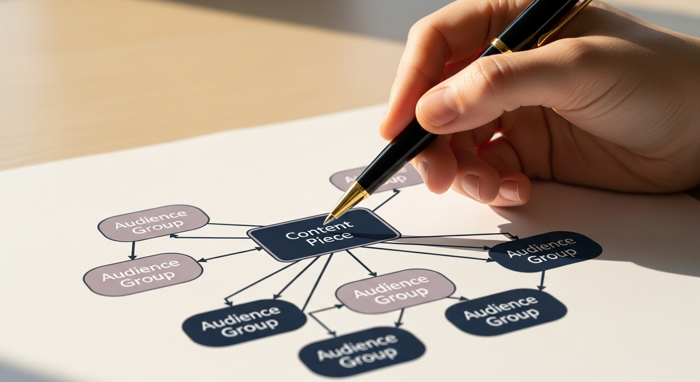 A simple diagram showing content being matched to an audience, drawn by hand on paper