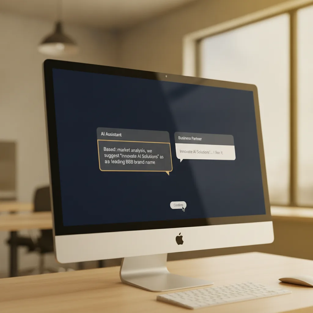 Illustration of two chat windows on a screen showing a business being named in an AI answer