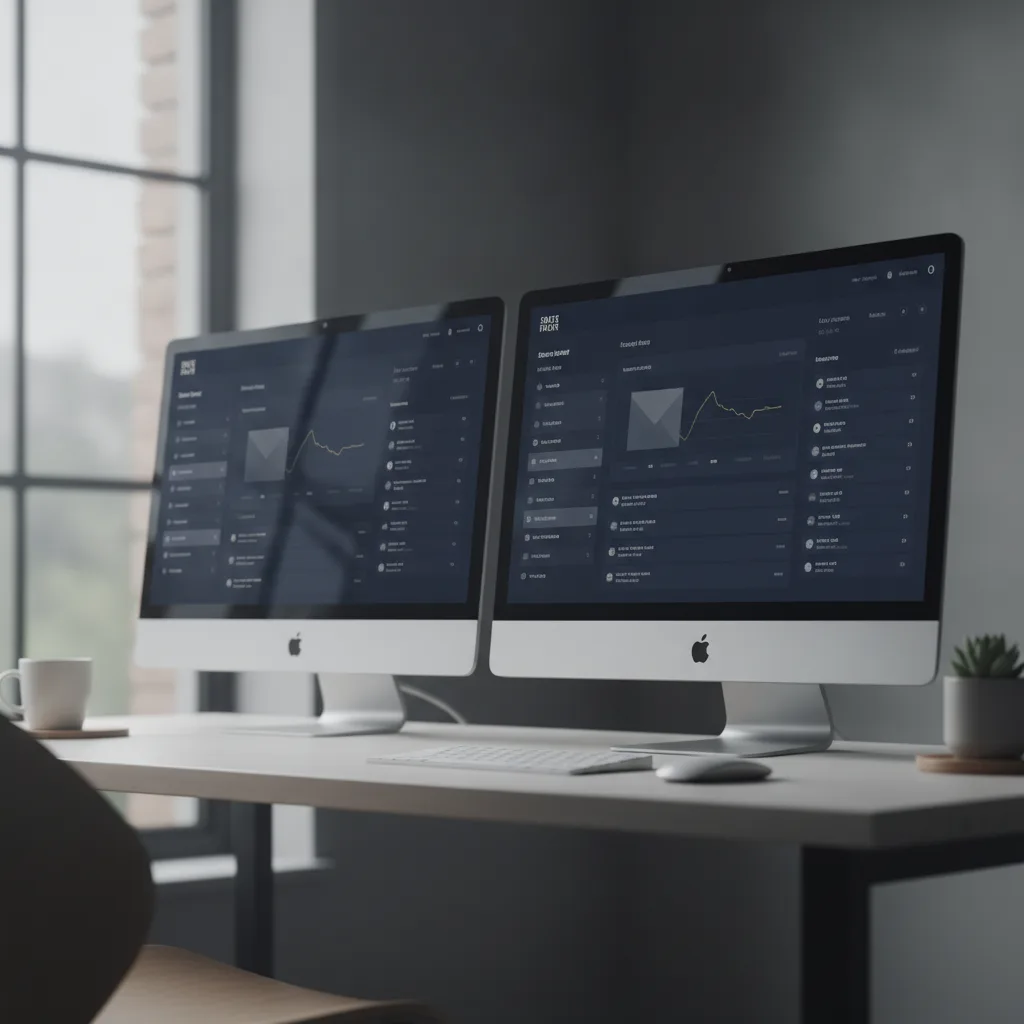 Two computer screens showing the same email dashboard under a custom brand name