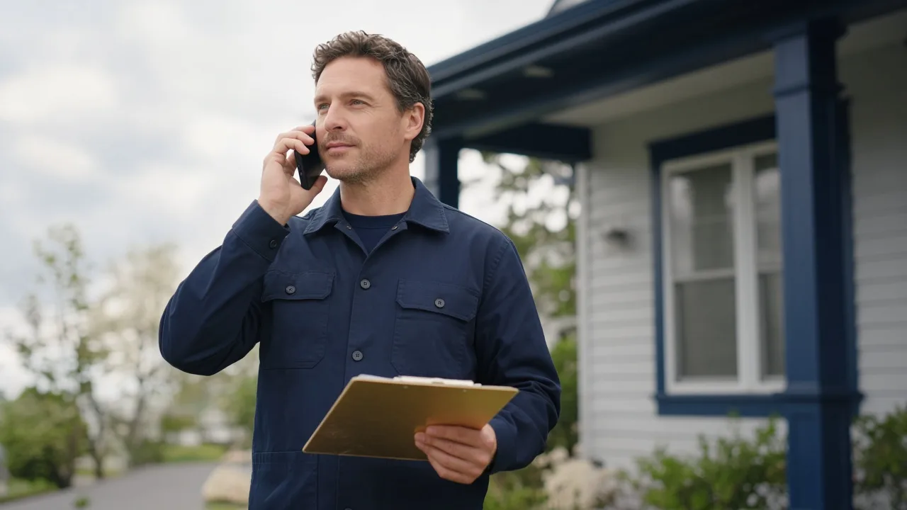 Technician taking qualified call outside home