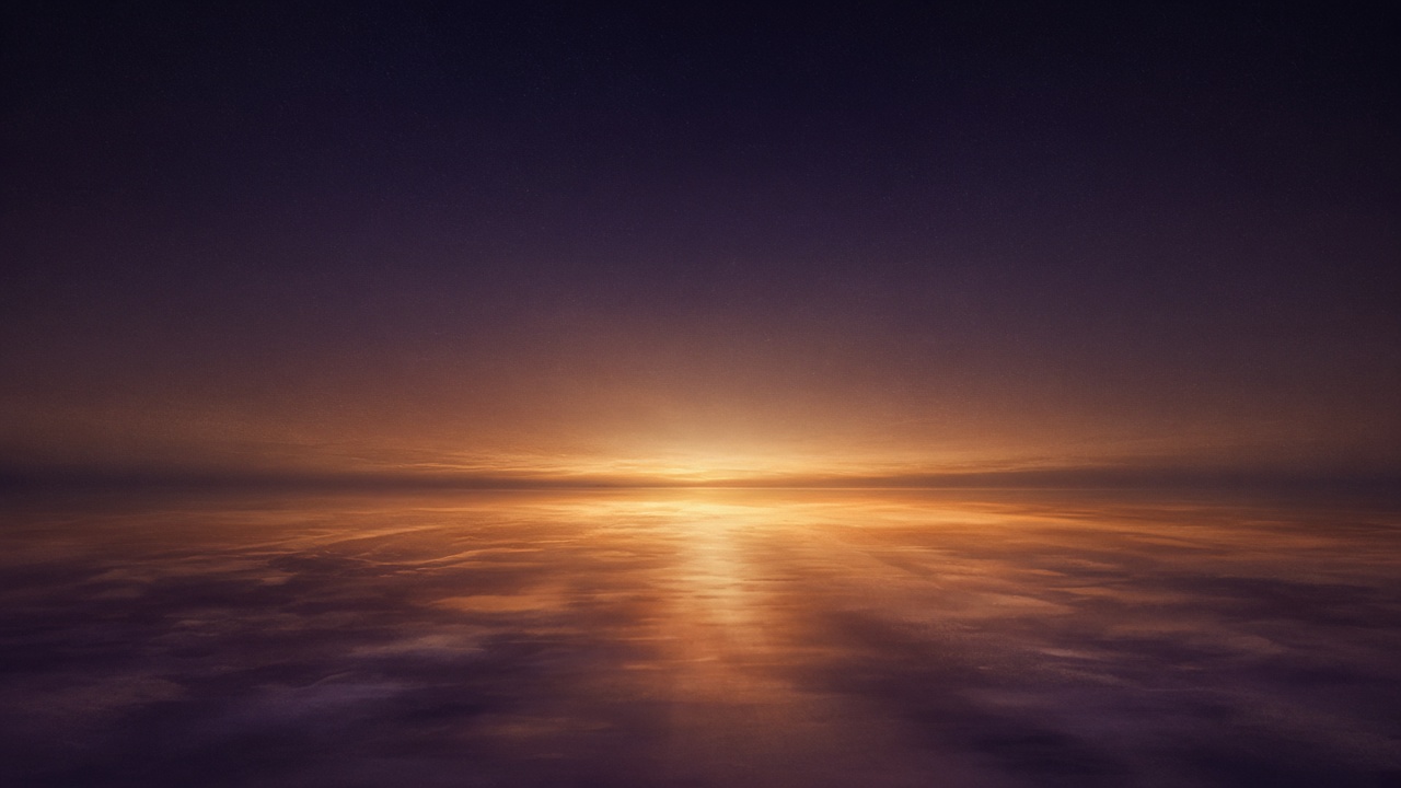 A gold horizon of light across deep indigo, suggesting heaven and earth as one field