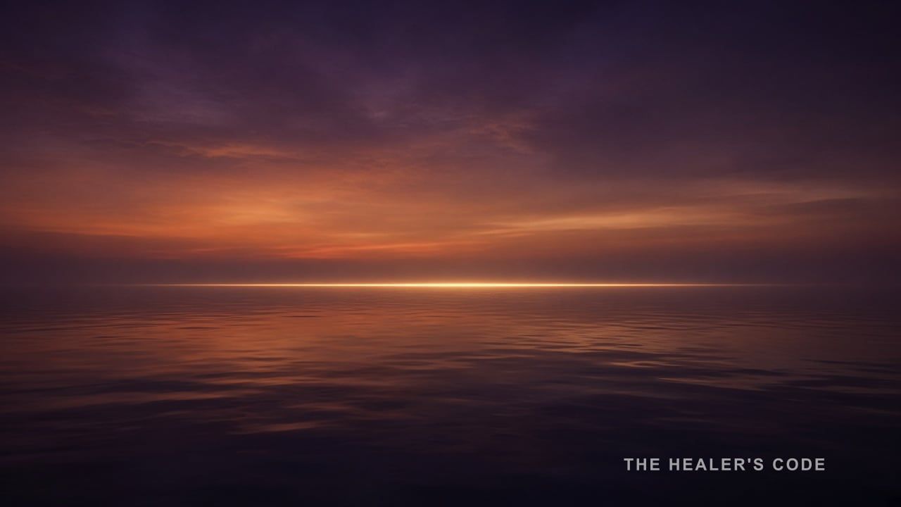 A gold-lit water surface with disturbance falling away, suggesting a pause before a story