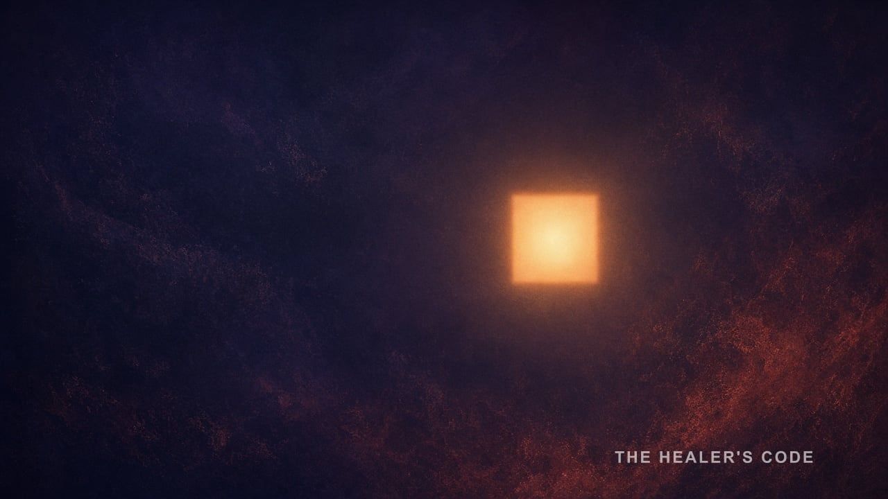 A single warm square of light isolated on deep indigo
