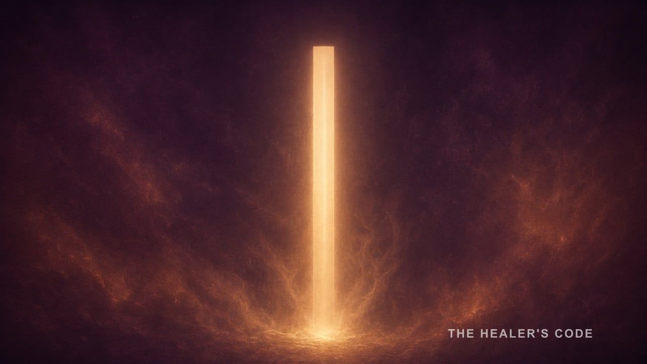 A tall column of gold light that stops in a deep plum dark