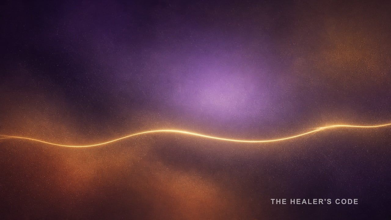 A gold line of light in front of a softer violet glow