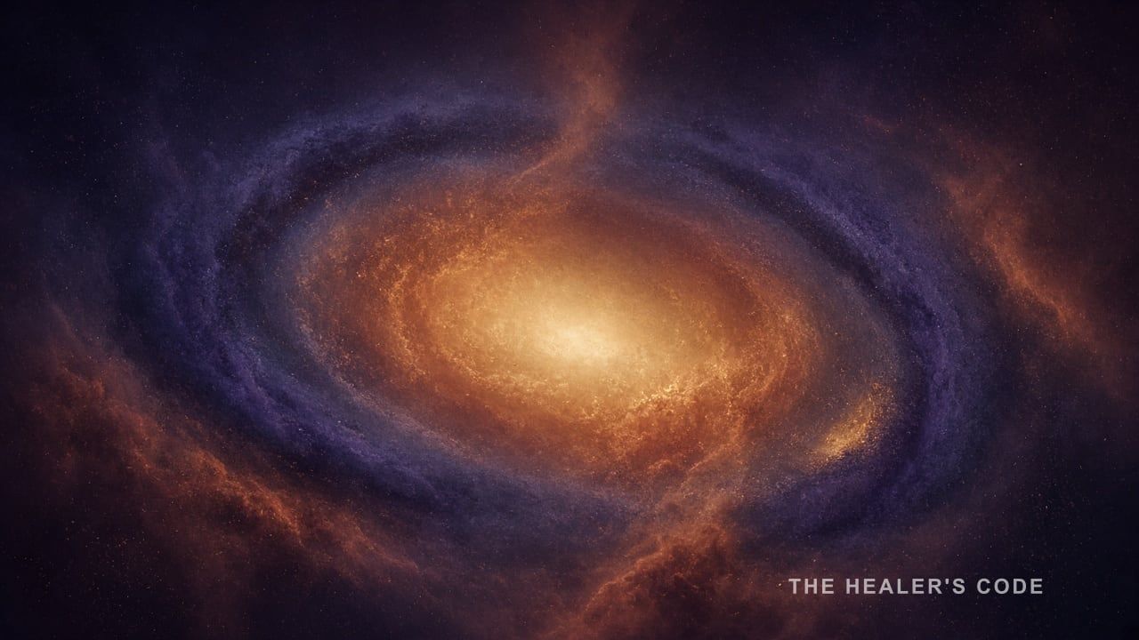 A warm gold glow gathered inside a cooler indigo ring