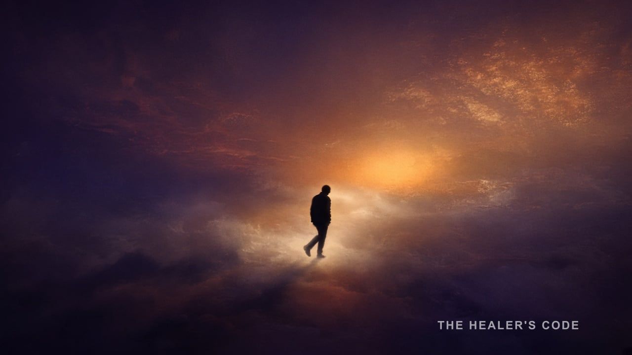 Silhouette of a person stepping toward a gold opening in dark space