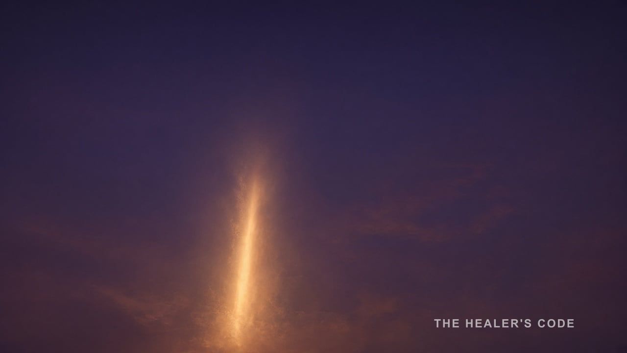 A rising column of gold light in indigo haze, suggesting wakefulness without a chosen object