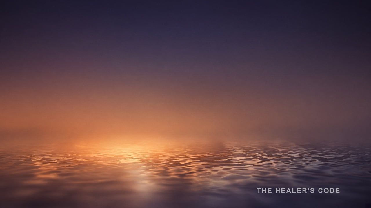 A water surface melting into gold light, the effort of a sit letting go