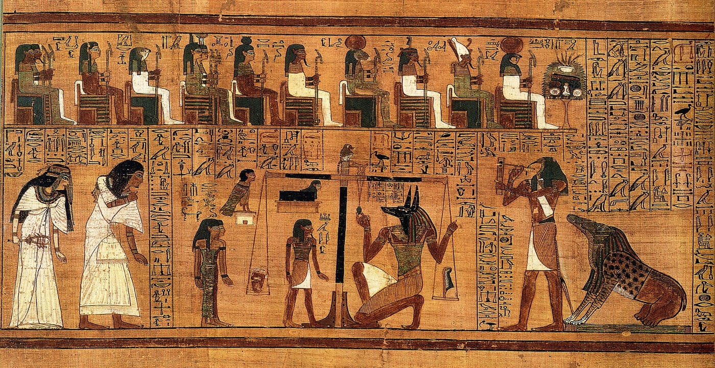 The Weighing of the Heart from the Papyrus of Ani (Book of the Dead), The heart of the dead was weighed against the feather o