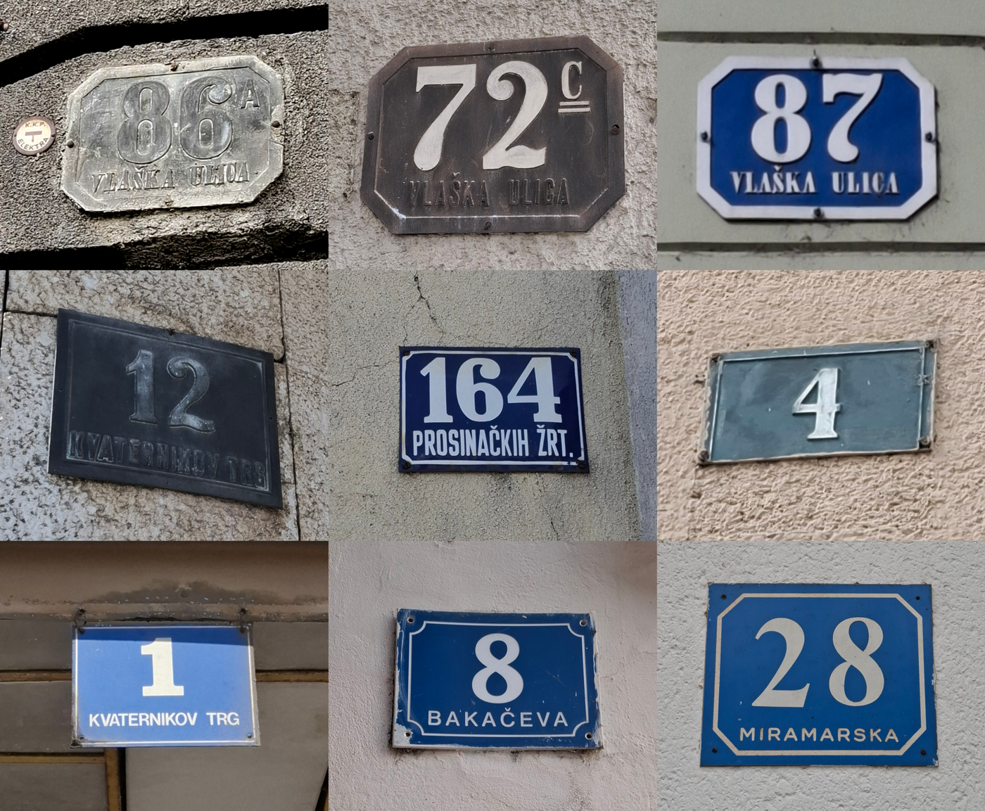 Old house number plates, Zagreb