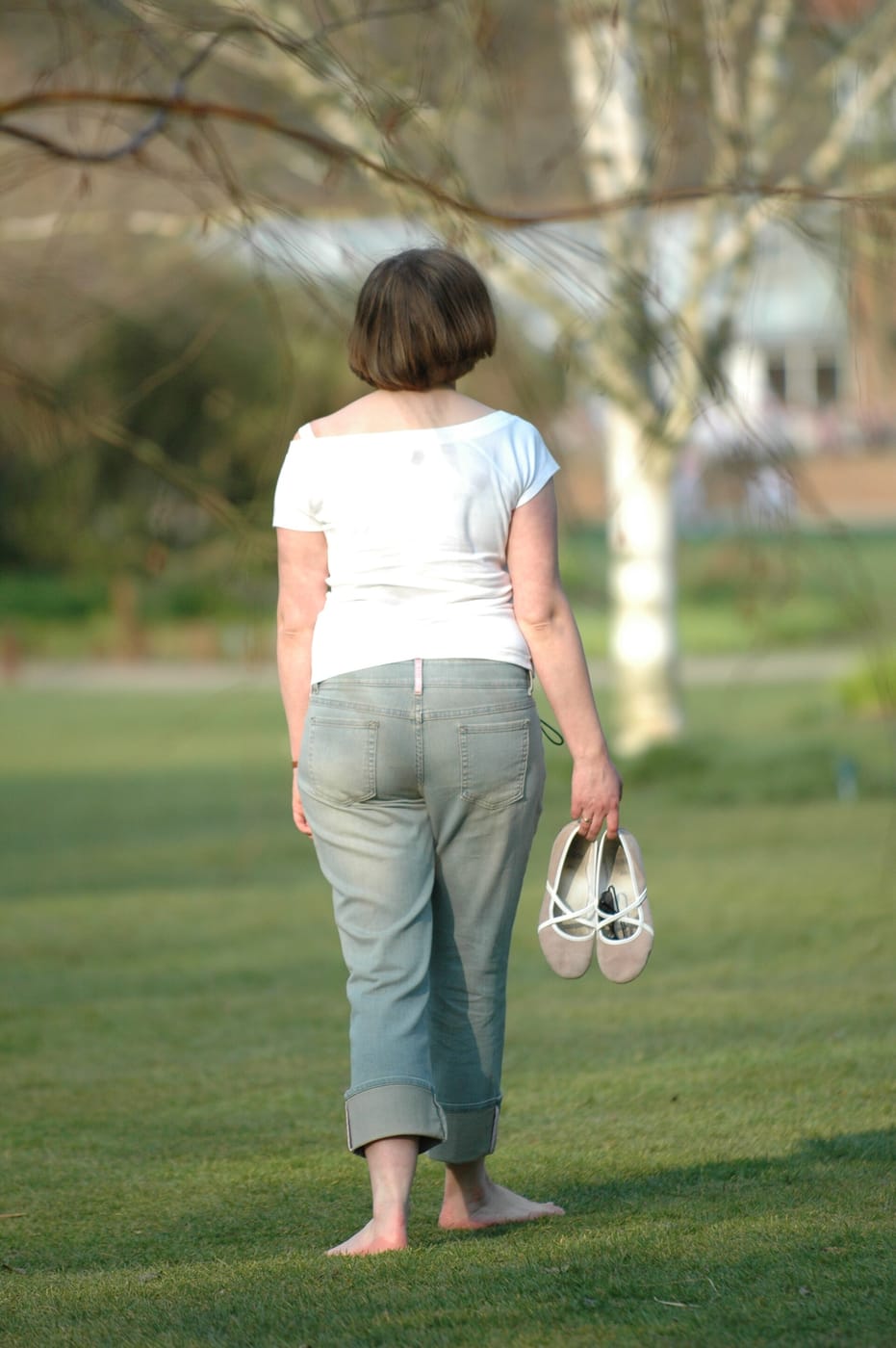 Walking barefoot on grass