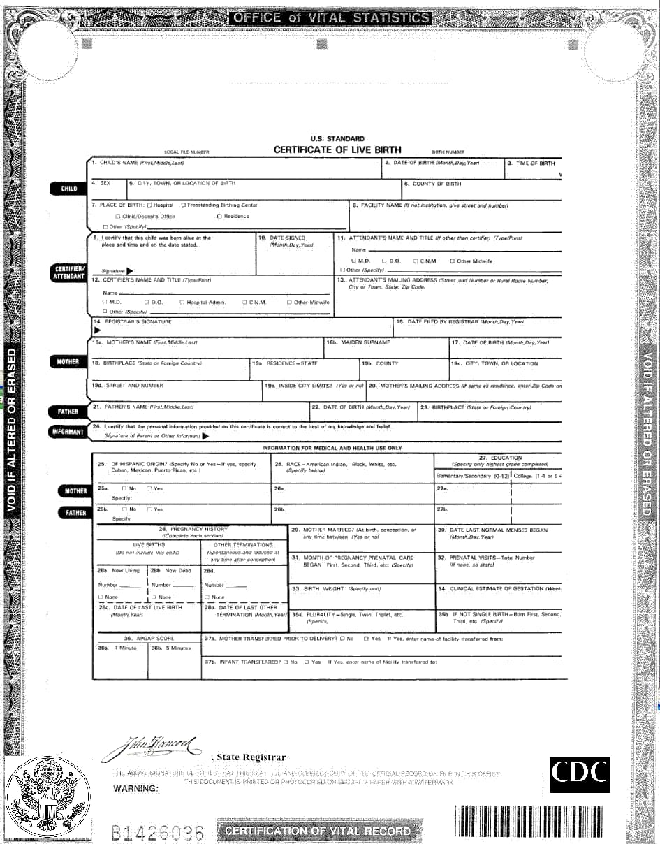 original birth certificate