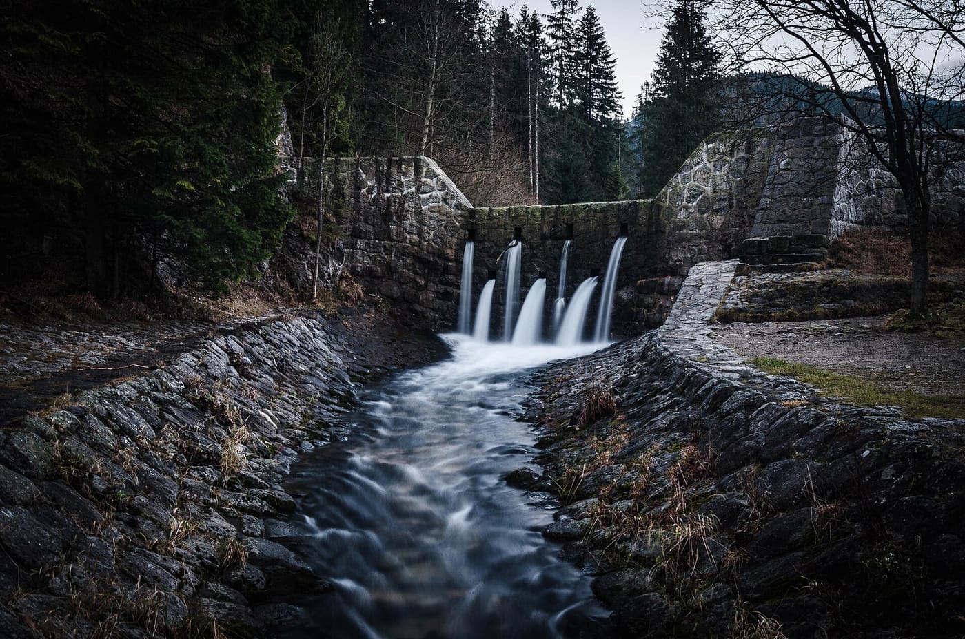 Water flowing through a stone channel