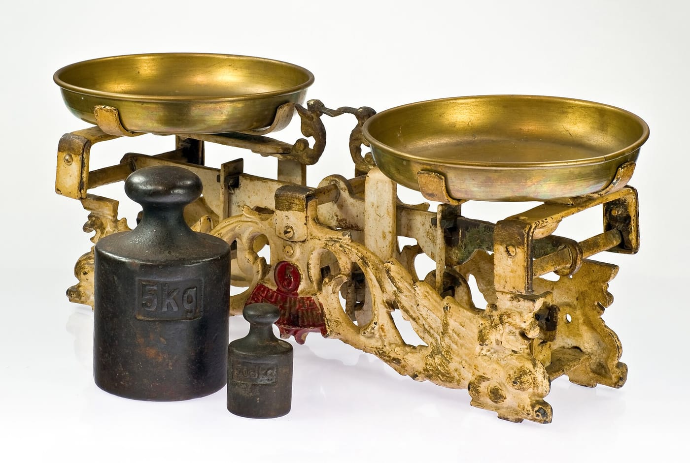 A brass balance scale