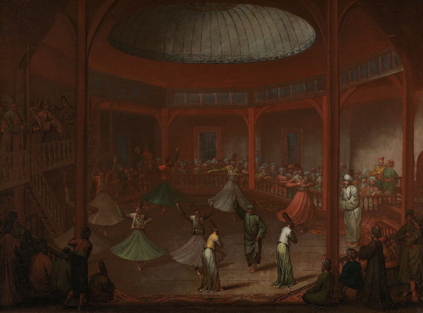 Whirling dervishes of the Mevlevi order performing the Sema, Sufi whirling is a form of moving prayer practiced by the Mevlev