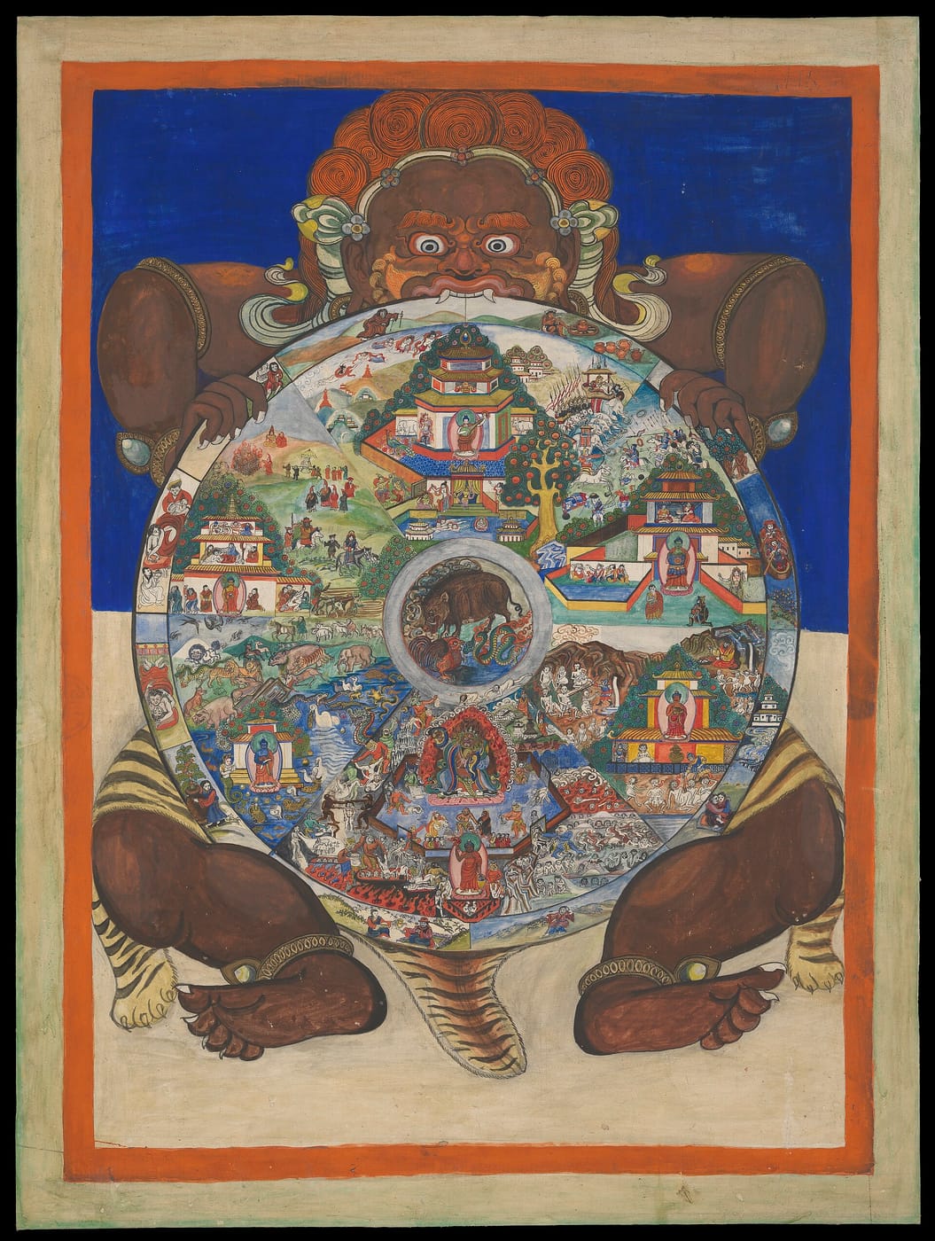 Yama holding the Bhavacakra, the wheel of life